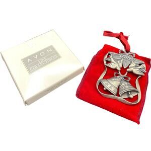 VTG 1999 AVON pewter season of peace silver matte Christmas ornament Bell dove